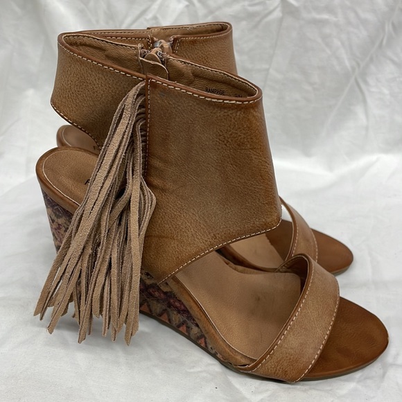 Rampage fringe side wedge heel boot sandals ladies sz 9m - Picture 3 of 8